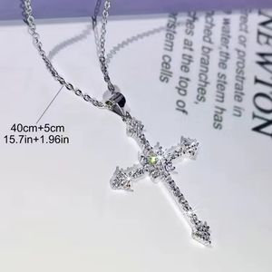 Sparkling Rhinestone Cross Silver Necklace